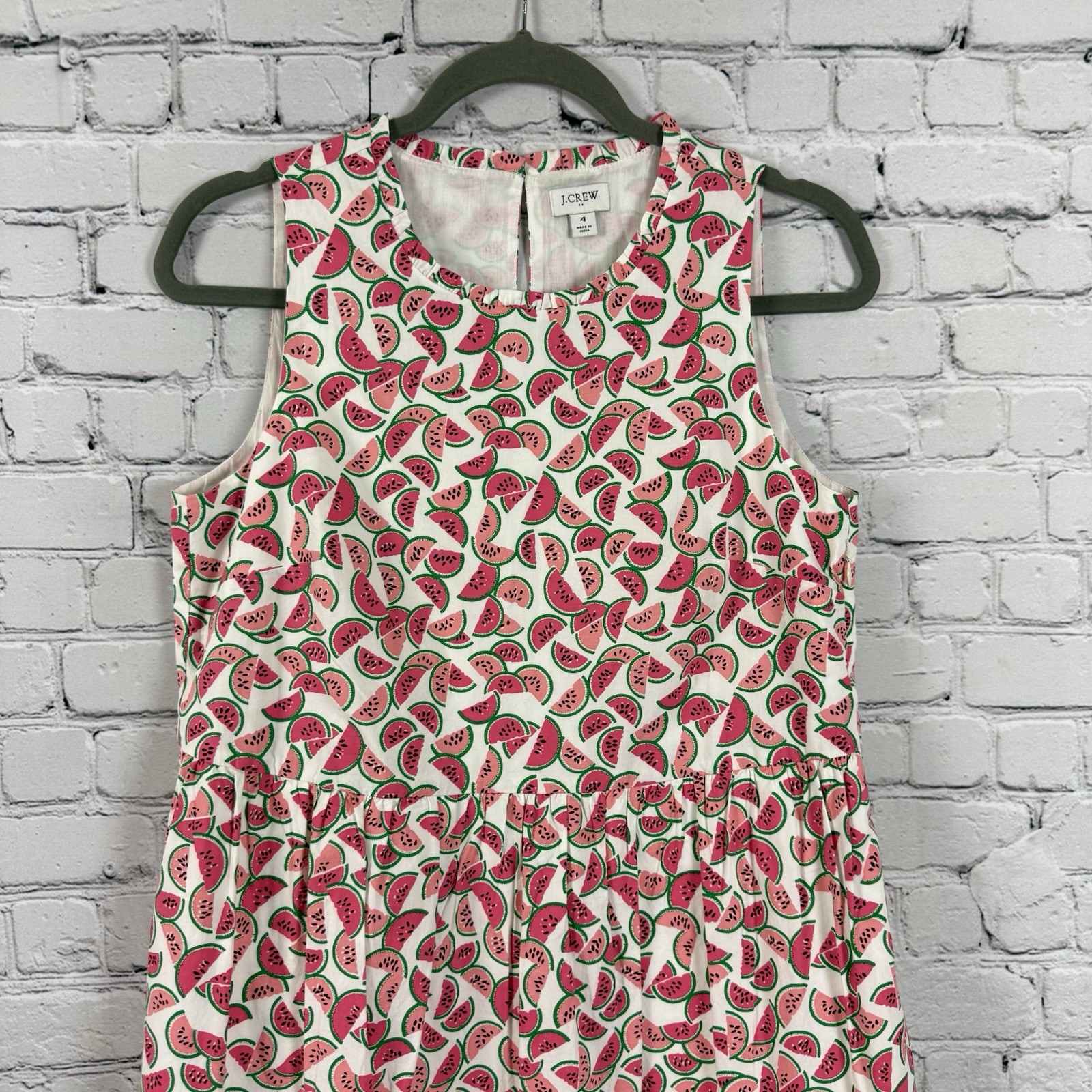 J.Crew Cotton Poplin Watermelon Print Tiered Mini Dress Sleeveless Women Size 4