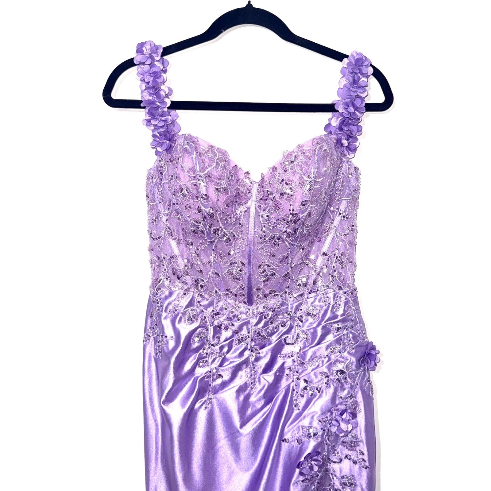 Stacees Mermaid Applique Off-the-Shoulder Corset Tight Slit Prom Dress Lilac US6