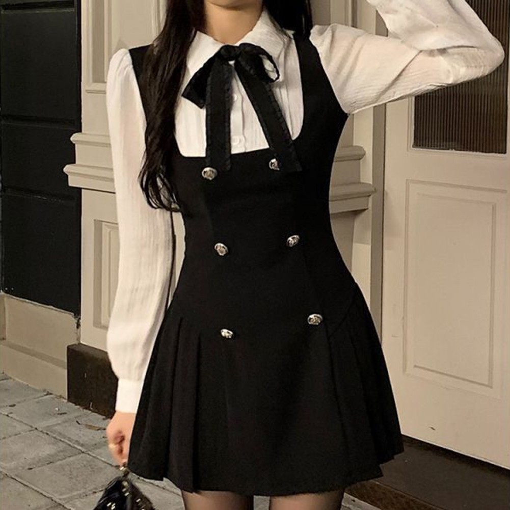 Comfy Spring Autumn Fashion Bow Fake Two Pieces Sweet Bow Buttons Design