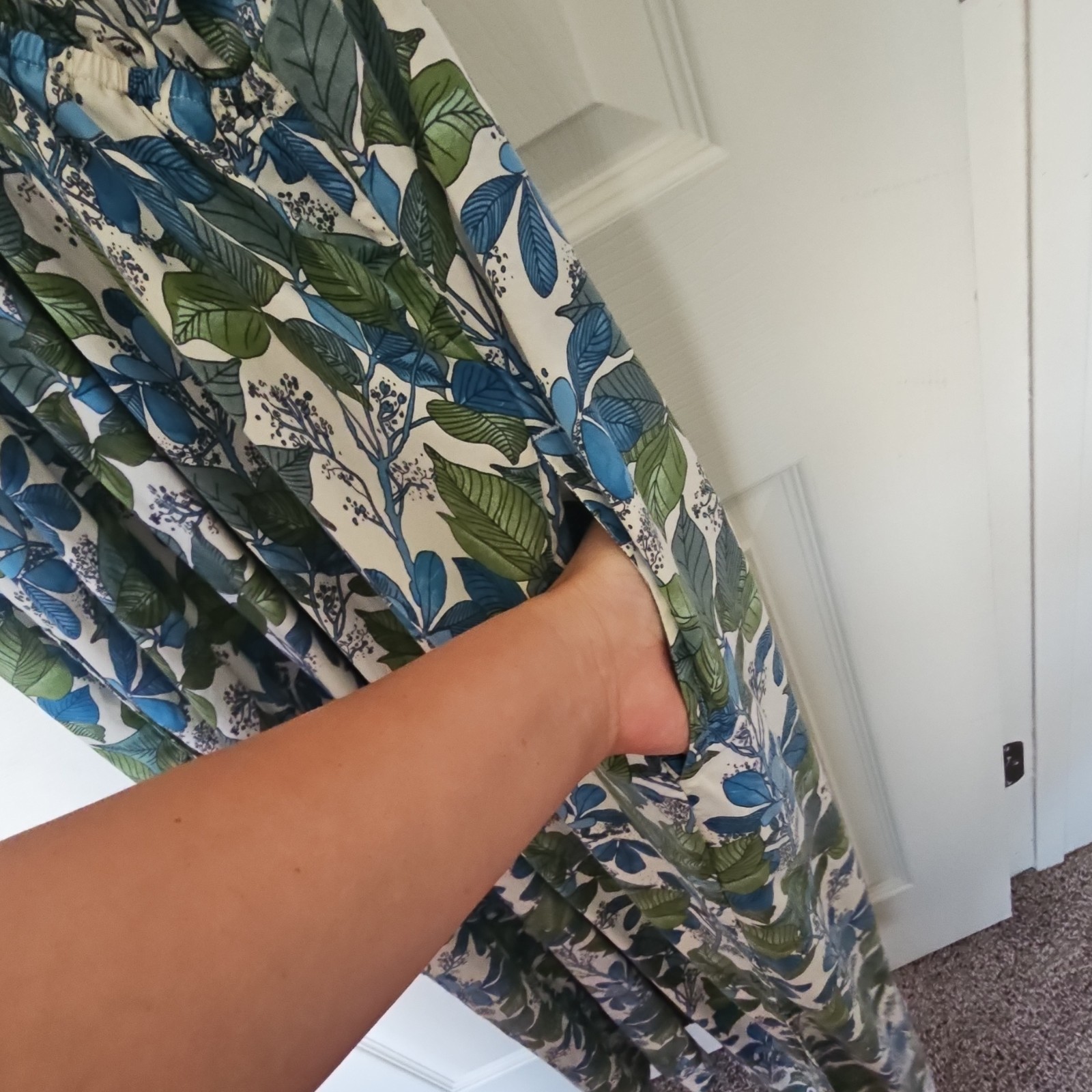 Pataloha Blue Green White Floral V-Neck Strappy Sleeveless Maxi Dress Pockets M