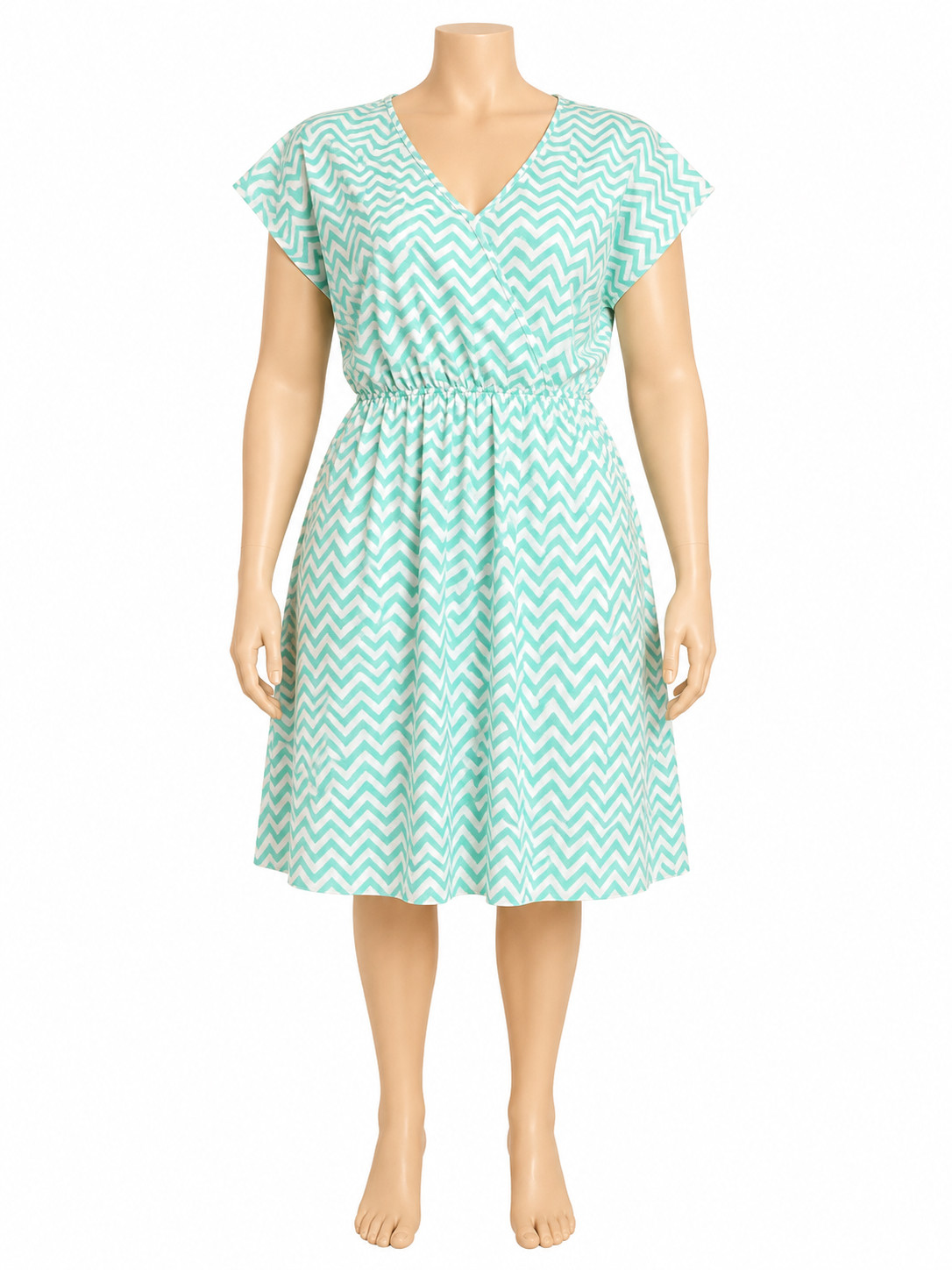 Espresso Mint Chevron Print Faux Wrap Dress Women’s Size Medium