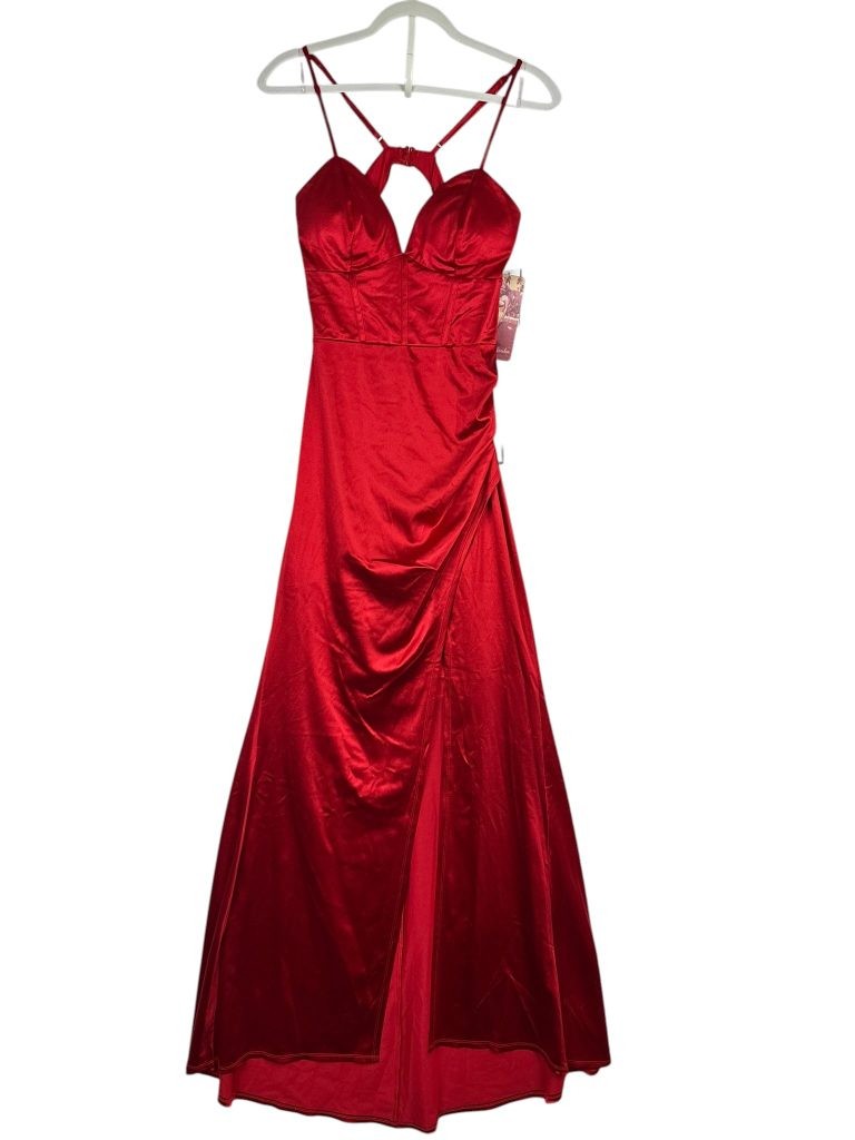 Emerald Sundae Satin Corset Gown Juniors Large Red Open Back Stretch NWT FLAWS