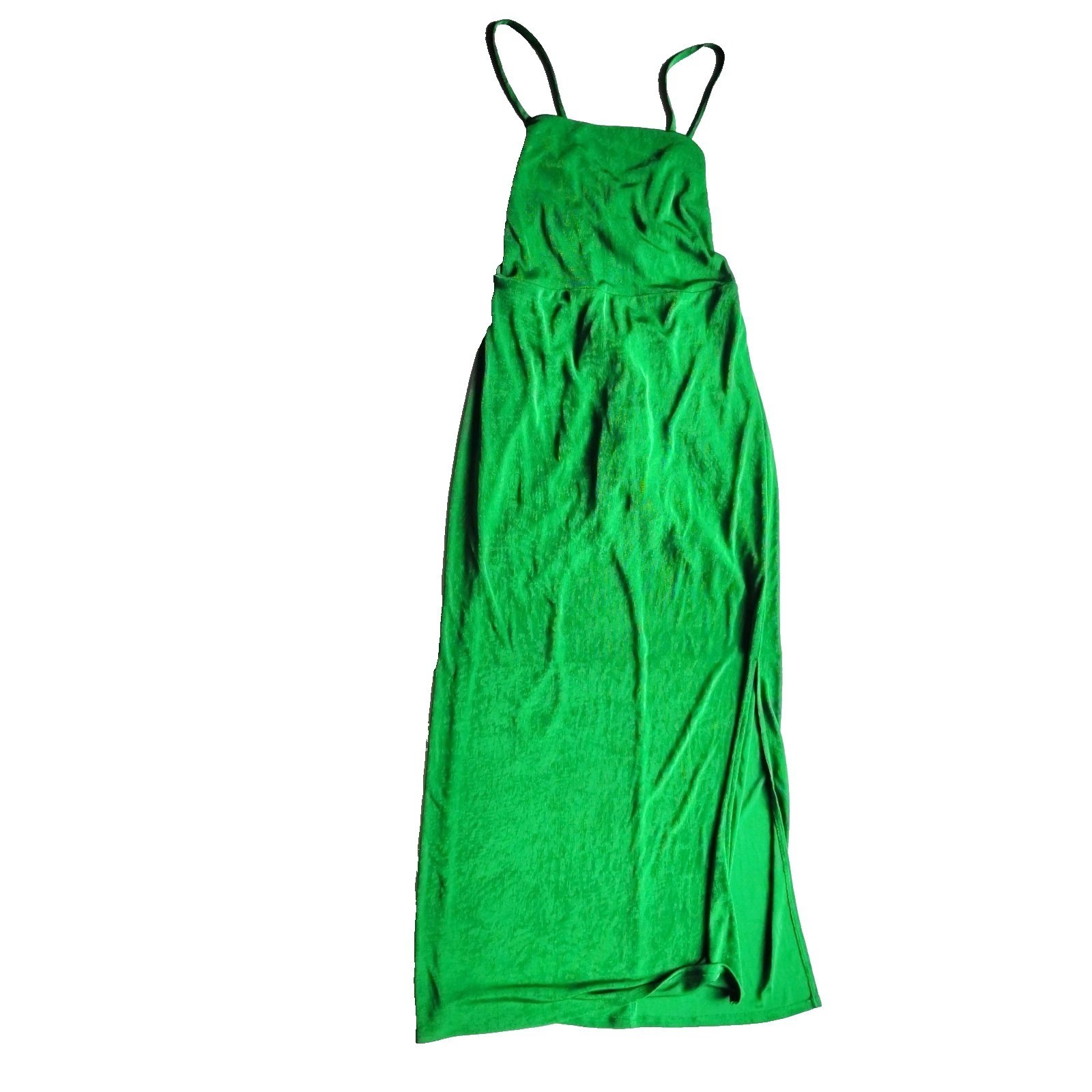 Wild Fable Emerald Satin Lace Up Back Midi Dress Side Slit Women’s Large