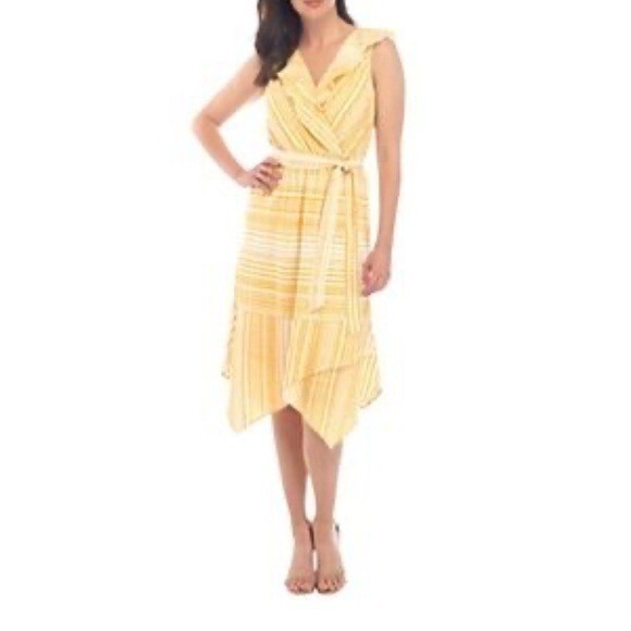 June and Hudson white and yellow stripe wrap dress size 1