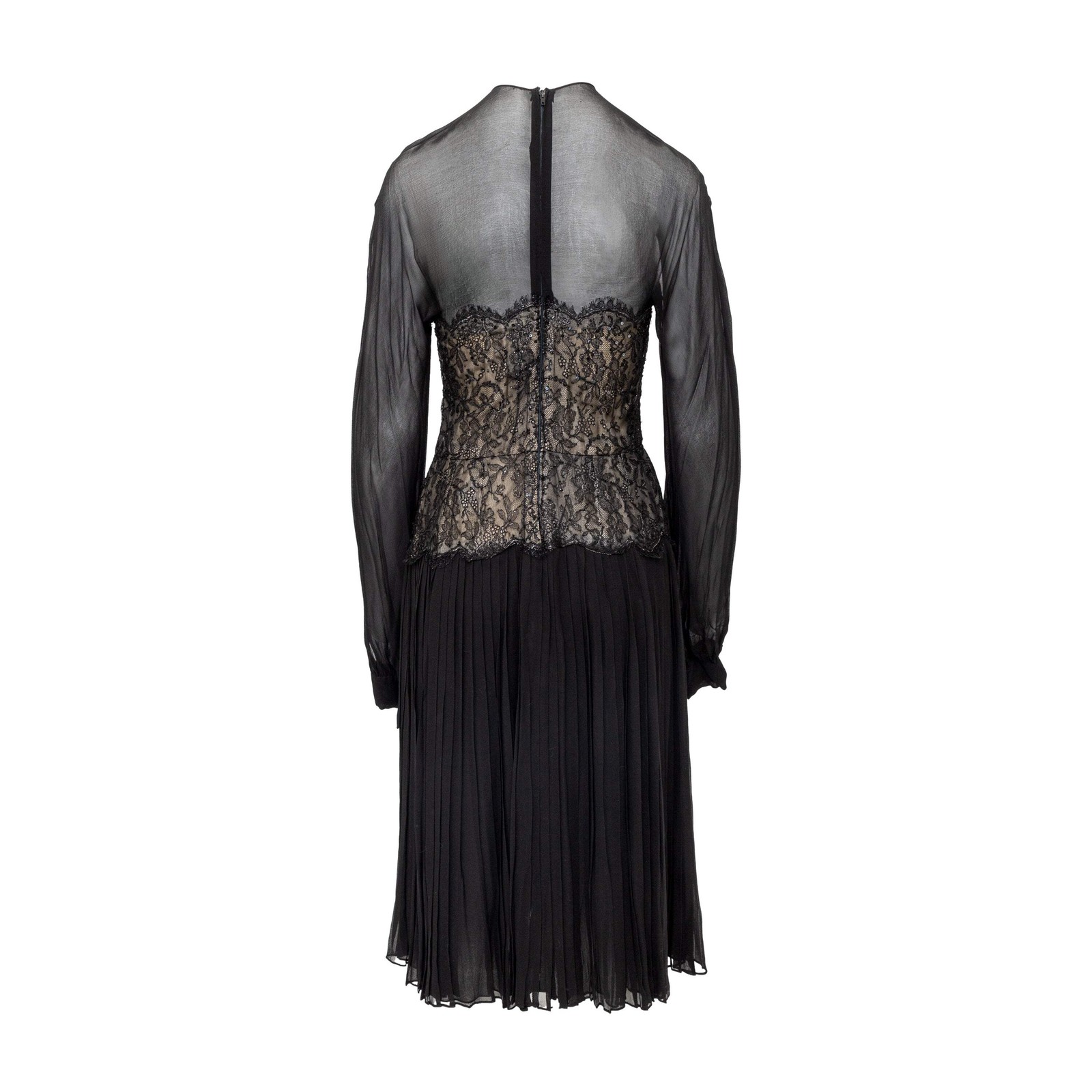 Nina Ricci Haute Boutique Black Chiffon Lace Dress 1970s France Vintage