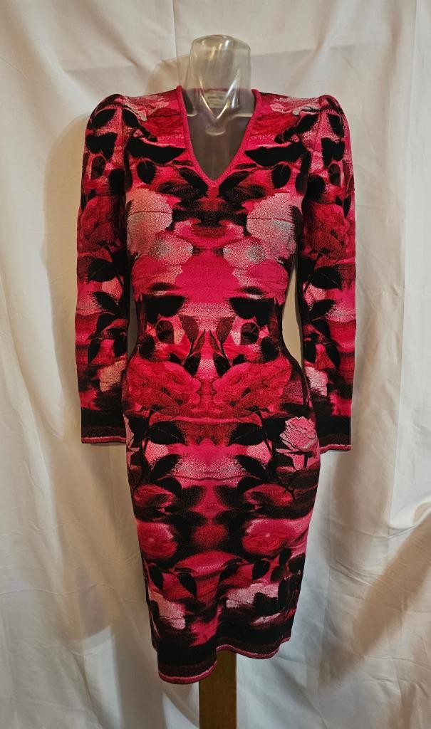 Alexander McQueen NWT Blurred Rose Jacquard Silk Dress Amaranth Red – S – $1600