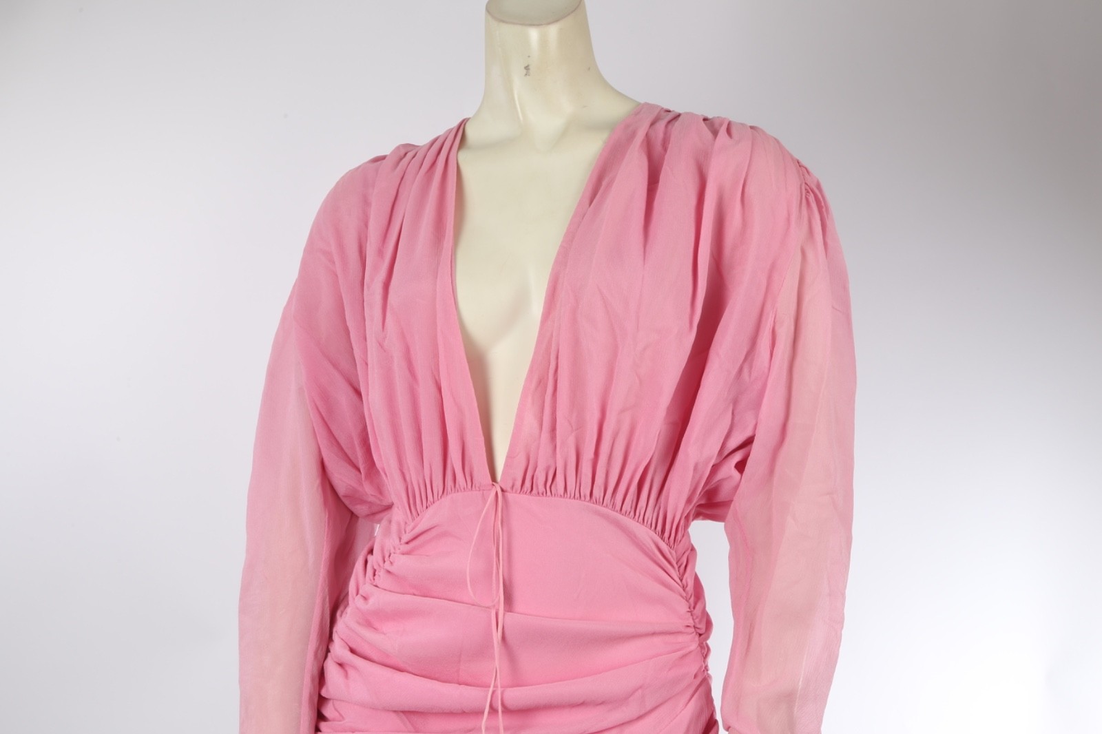 Magda Butrym Pink Ruched Long Sleeve Mini Dress Cocktail Party Going Out 36