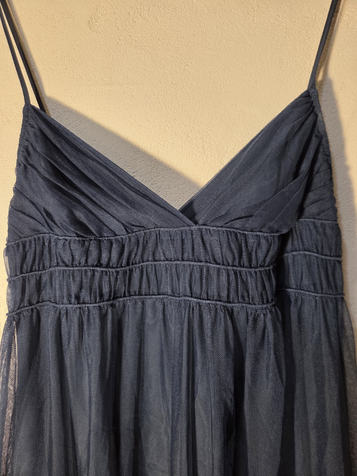 Y2K Betsey Johnson Navy Blue Mesh Lace Slip Dress Size 8 Spaghetti Strap