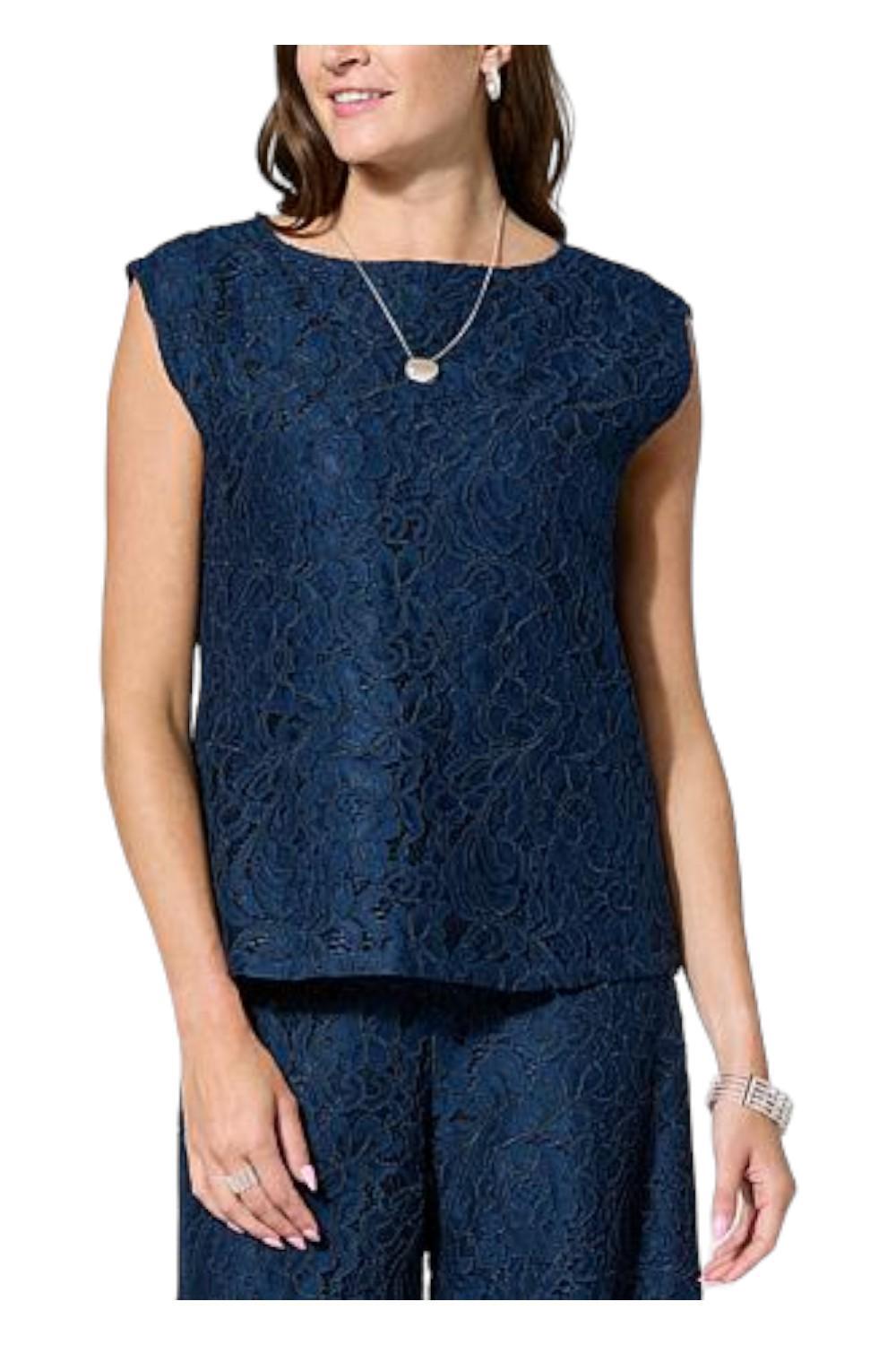 WynneCollection Occasion Sleeveless Lace Shell Midnight Blue