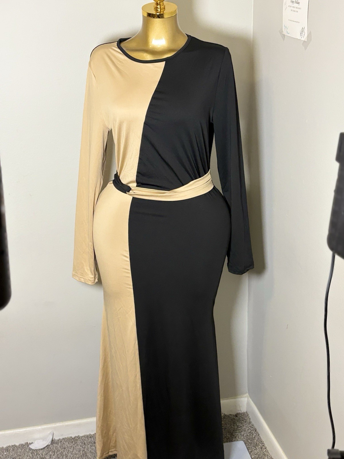 Color Block Bodycon Maxi Dress | Long Sleeve | Elegant Evening Dress