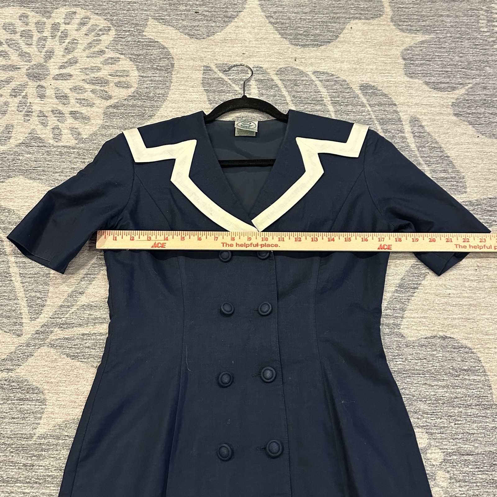 Vintage 90s Laura Ashley Nautical Blue Blazer Sheath Dress Sailor US Size 8