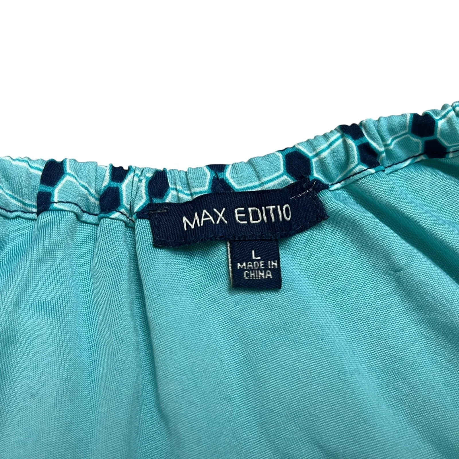 Max Edition Women’s Large Aqua Black Printed Knee Length Shift Dress Sleeveless
