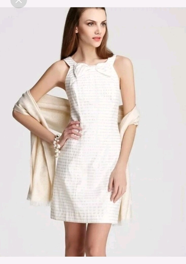 NWOT Lilly Pulitzer Henley Metallic Gold & Ivory White Sheath Dress Size 4