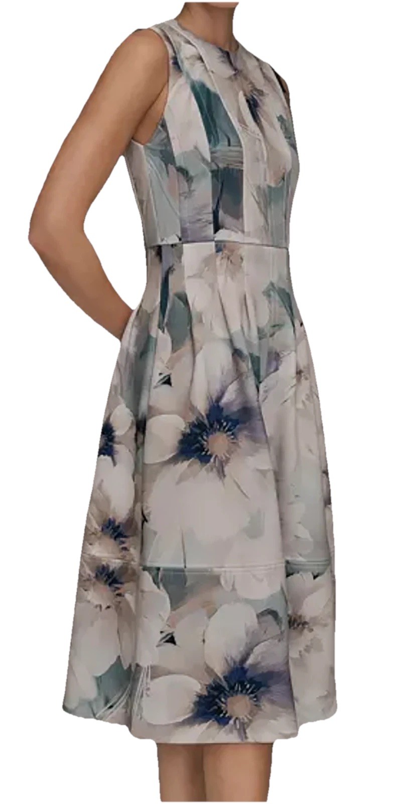NWT Gorgeous Donna Karan NY Sleeveless Watercolor Midi Dress, Laurel, 8, $169
