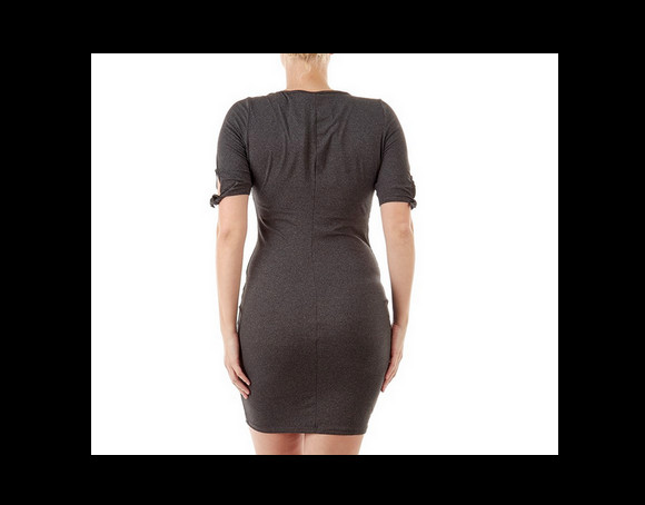 B Famous Dress Womens Size Small Grey Thin Knit Bodycon Dress w/ Necklace New