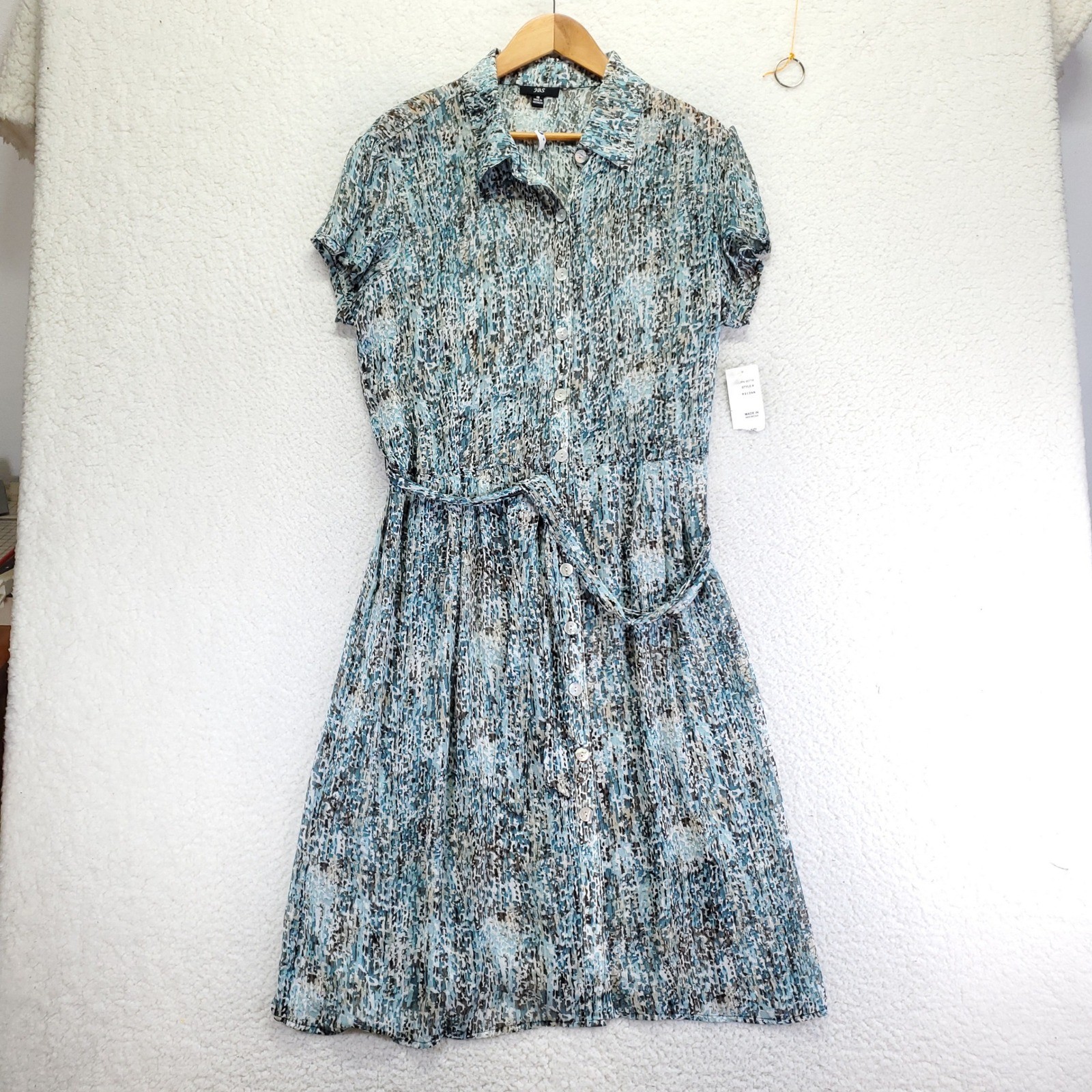 JBS Womens Blue Abstract Mosaic Print Chiffon Button Down Shirt Dress Size 18