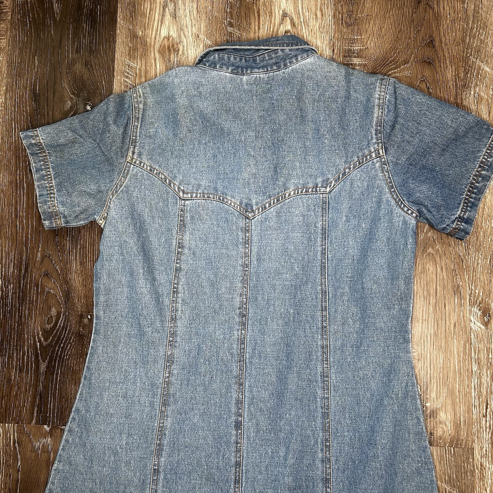 Vintage Studio West Denim Maxi Dress Branded Button Studs Sz M Western Cottage