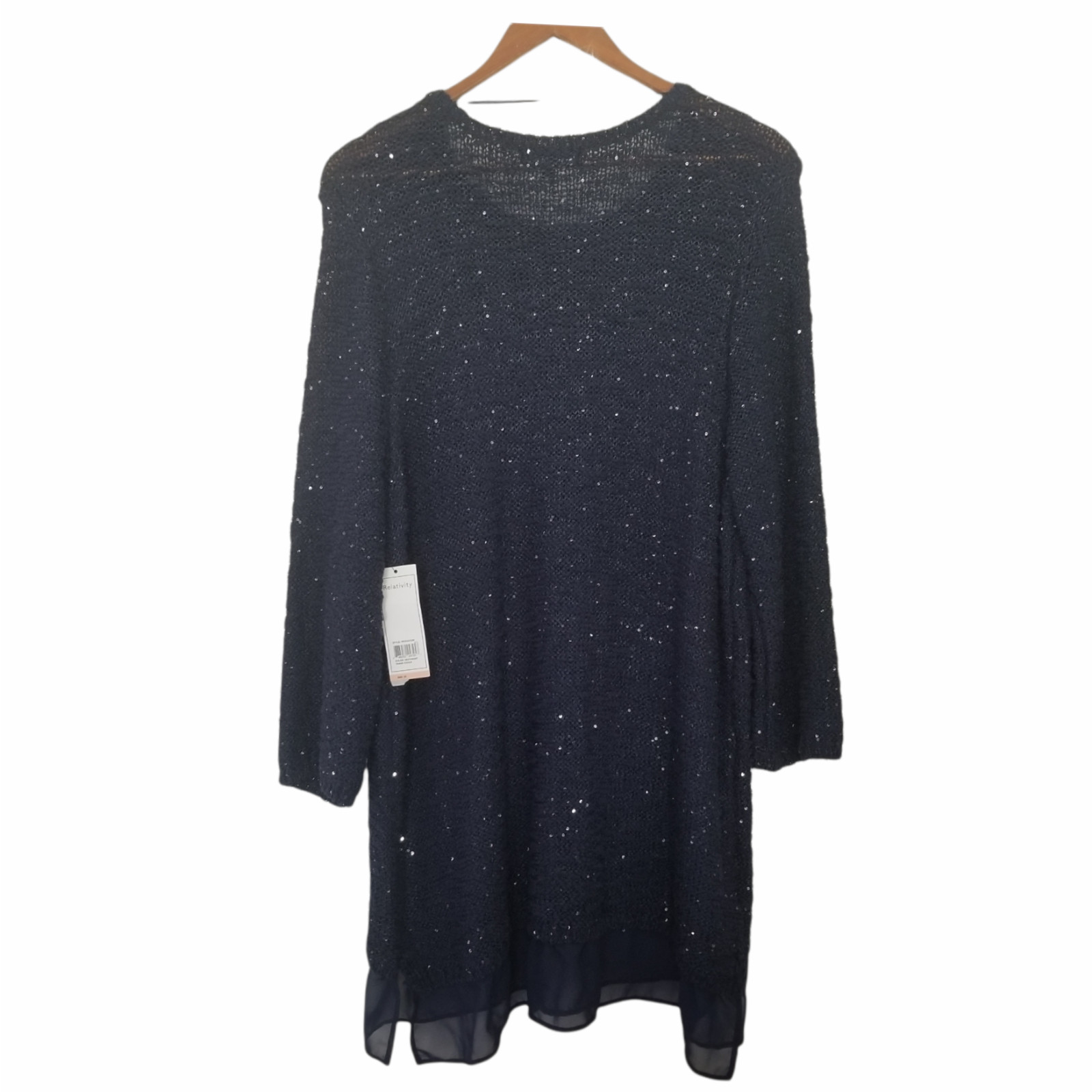 Relativity Knit Tunic with sequins and Nylon ruffle down Hem, blue – Size 2X