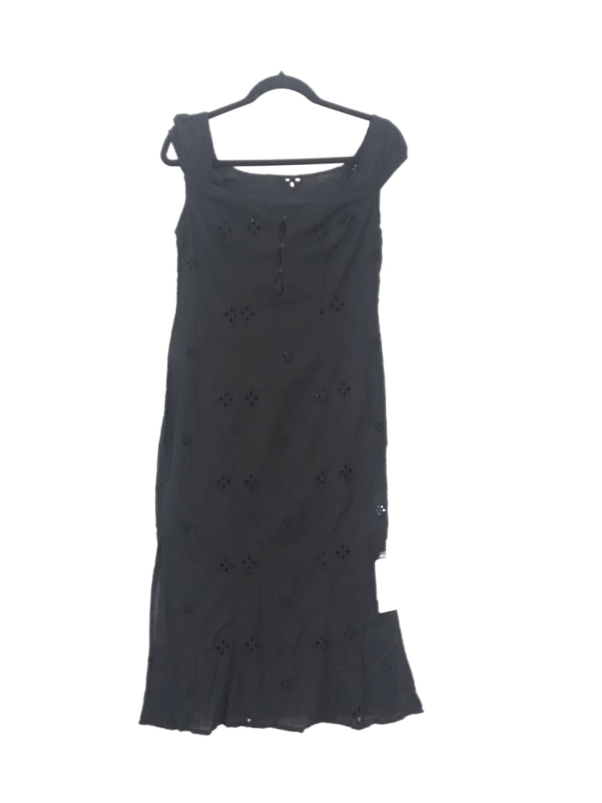 COMMENSE Black 100% Cotton Embroidered Maxi Dress Scoop Neck Cap Sleeve -M-NEW