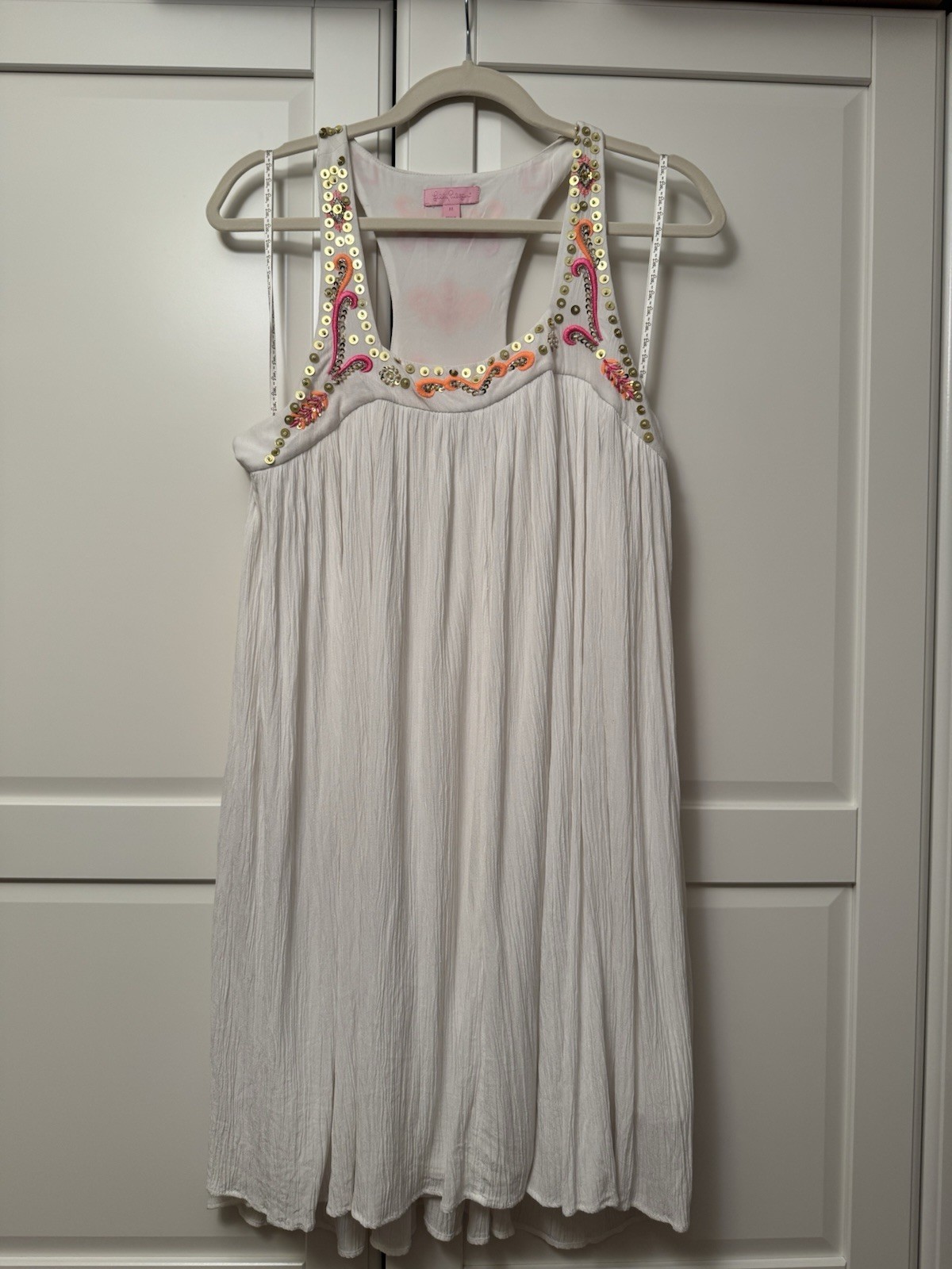 Lilly Pulitzer White Sundress with Pink & Orange Embellished Straps