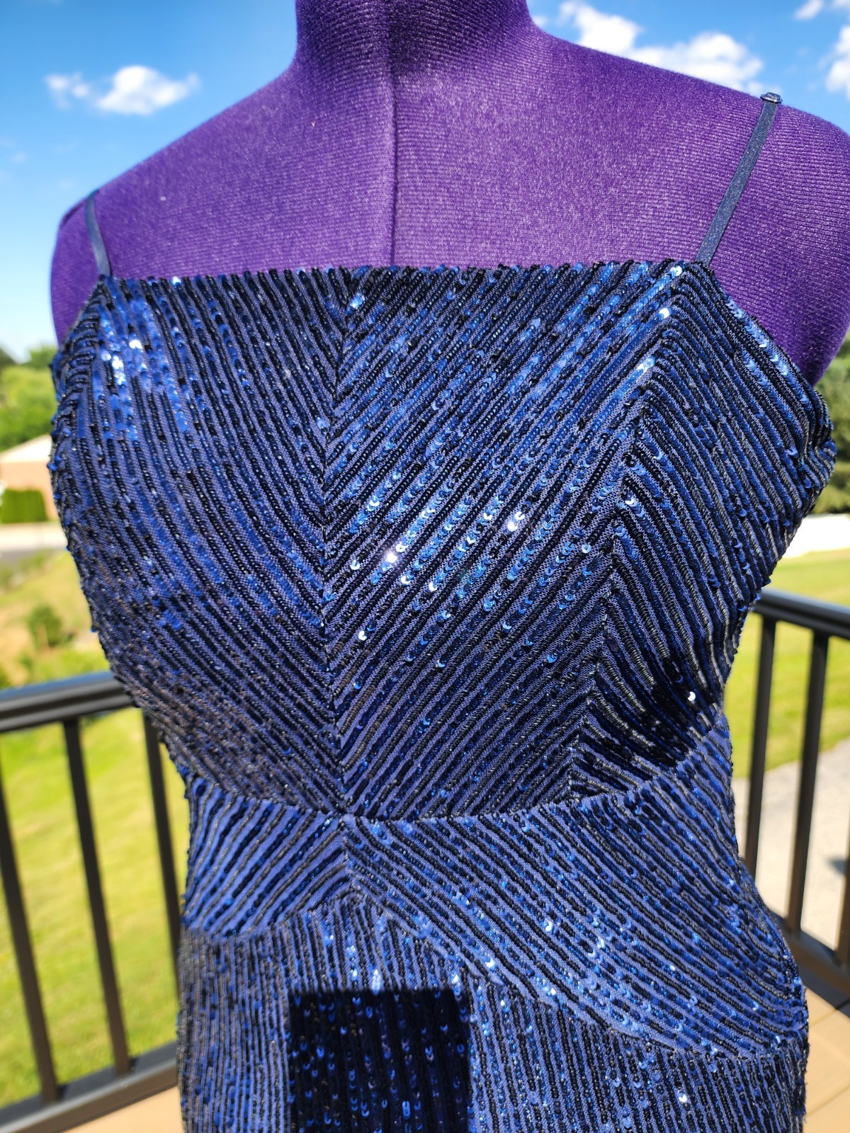 Emerald Sundae Navy Sequin Sleeveless Formal Dress Size XL Back Zip Thin Straps