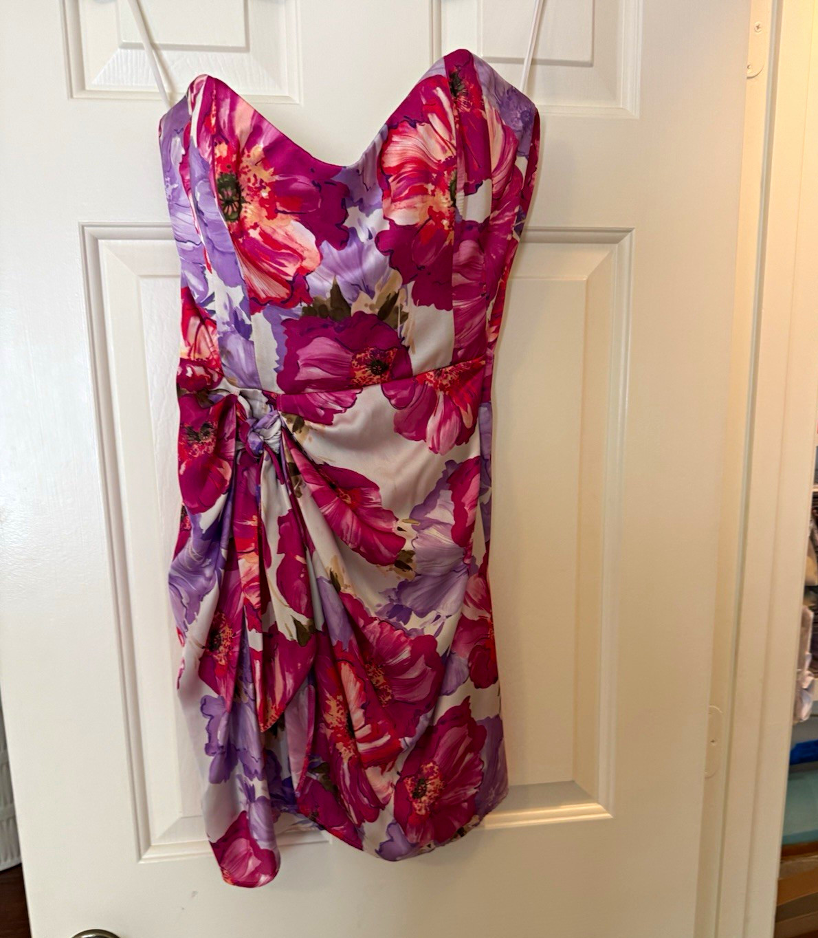 Katie May Strapless Sweetheart Floral Mini Dress Pink Purple White Zip M