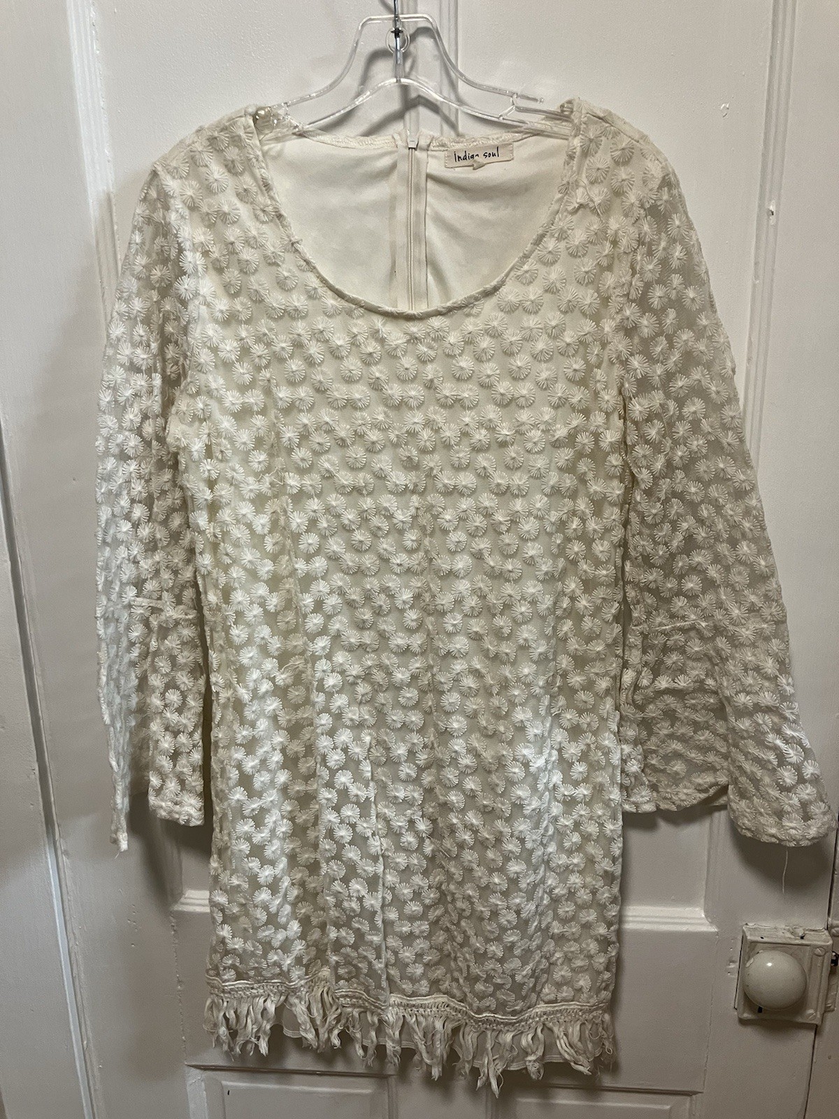 Indigo Soul womens long bell sleeve boho style dress Fringe Fairy Size Small