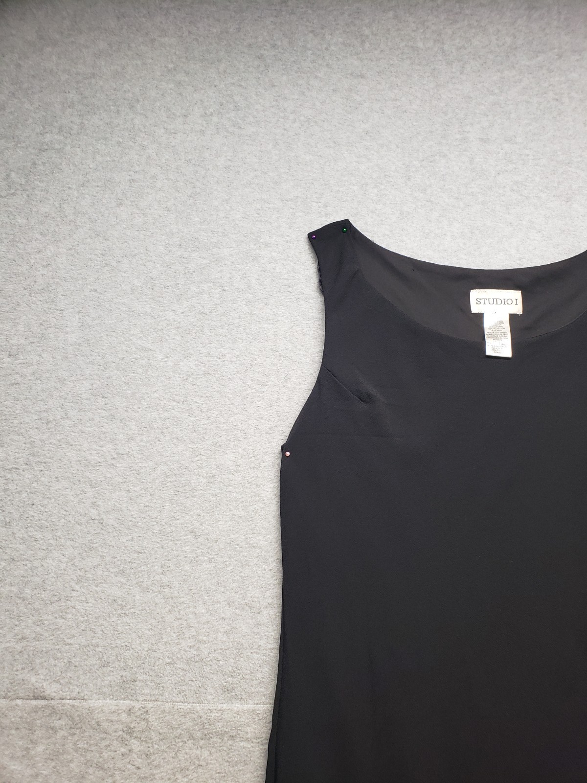 Studio I Women Dresses 16 Black Round Neck Sleeveless Ruffled Hem Logo Outdoor