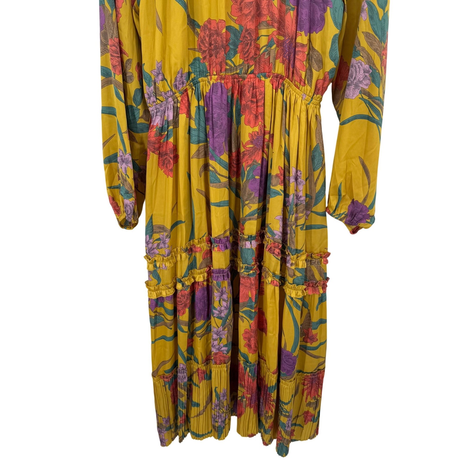 Current Air Marigold Floral Maxi Dress V-Neck womens size large long sleeve new