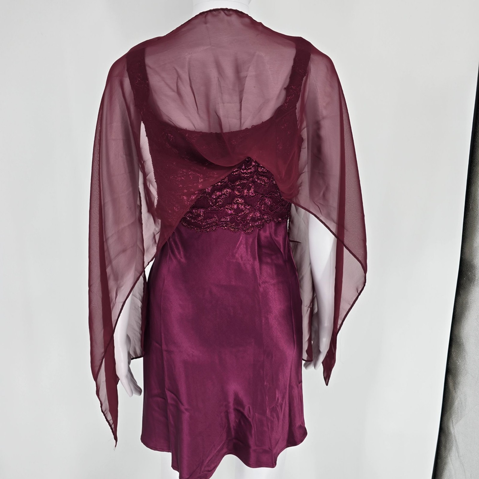 Vintage 1990s/Y2K 5-7-9 Deep Wine Satin Chiffon Wrap Party Dress (Junior’s XS)