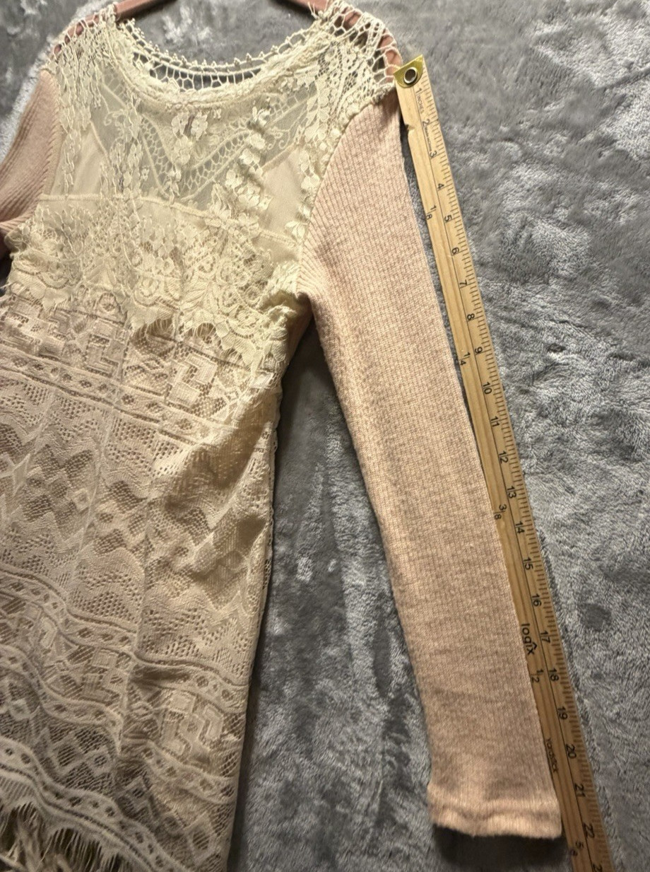Scully Dress Womens S Beige Western Fringe Boho Crochet Lace Tunic Tribal Lined