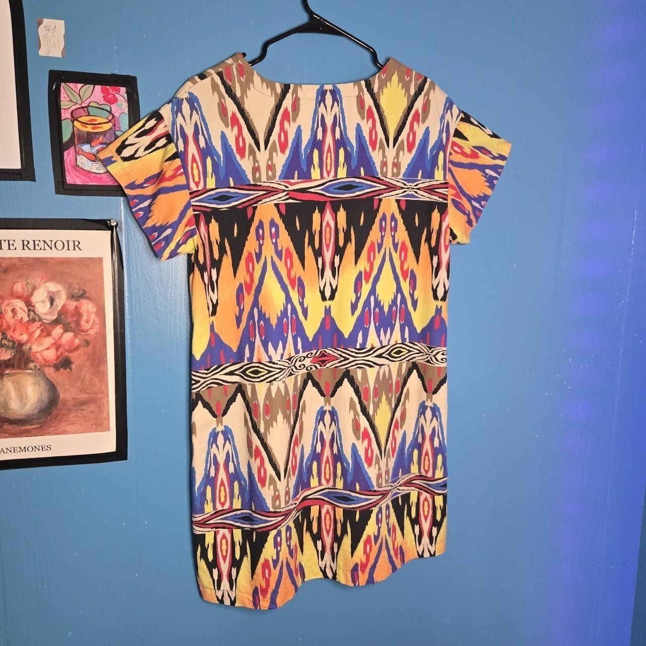 Uncle Frank Multicolor Geometric Aztec Shift Dress V-Neck Zip Short Sleeve S