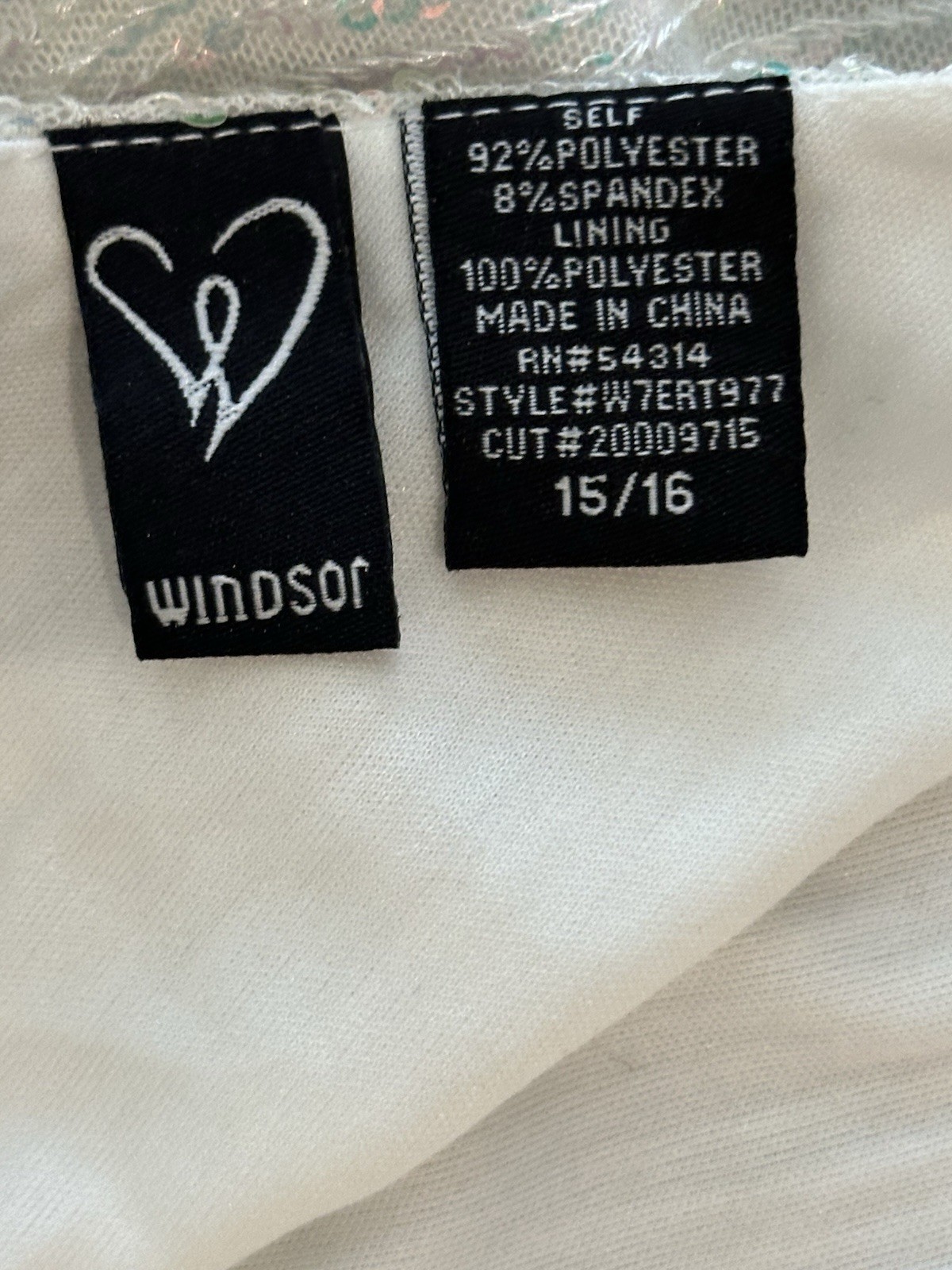Windsor Sz 15/16 White Sequin LS Stretchy Dress Party A3-027