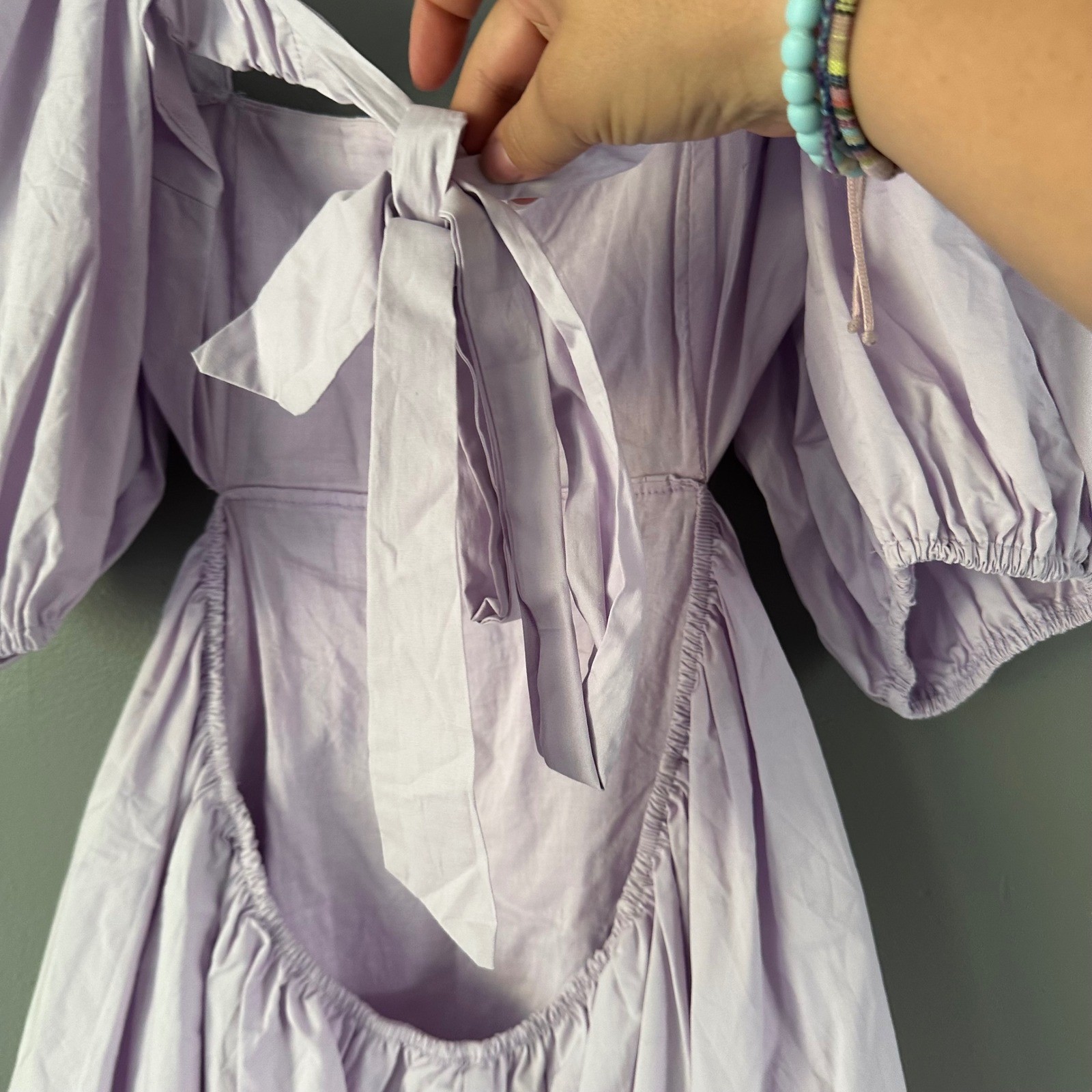 Altar’d State Lavender Purple Open Back Bubble Sleeve Mini Dress NWT LARGE