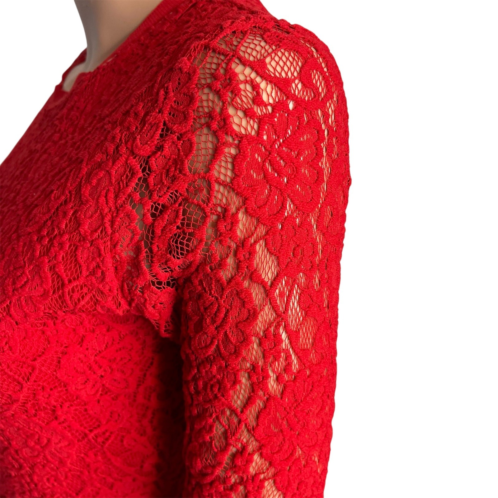 Fuzzi Long Sleeve Solid Lace Dress Midi size Large Red Bodycon