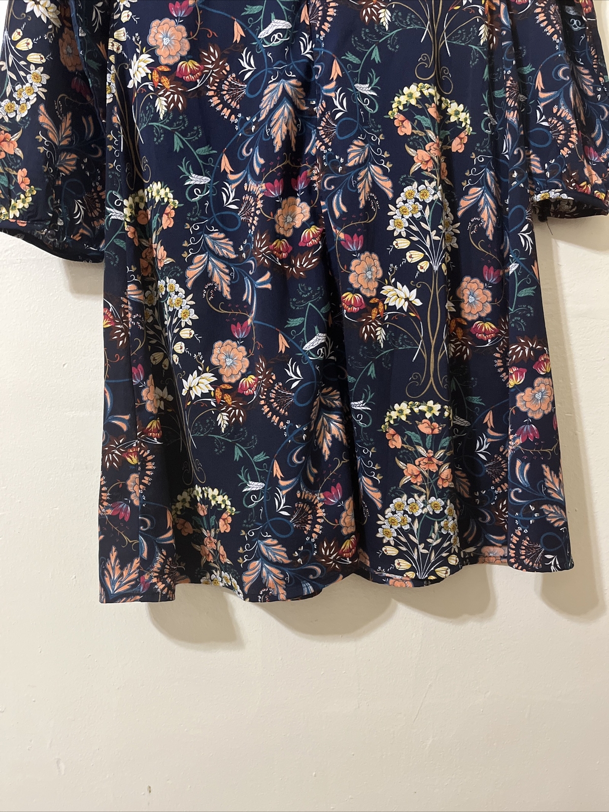 I. Madeline Garden Splendor Navy Blue Floral Print Long Sleeve Midi Dress M NWT