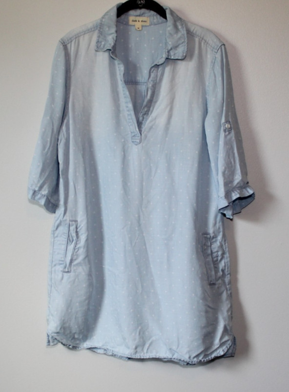 Cloth & Stone Dot Denim Chambray Tunic Top Faded Mini Shirt Dress Size Medium