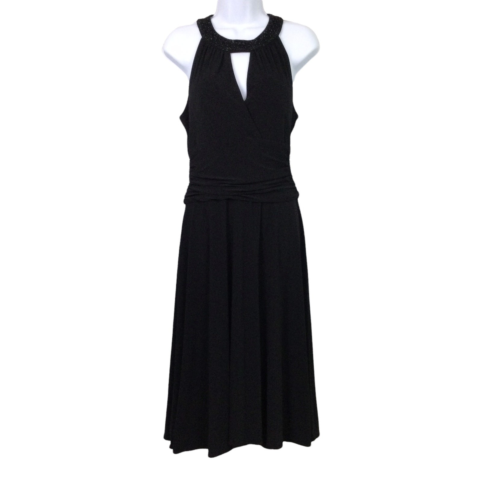 Jessica Howard Classic Elegant Sleeveless Halter Beaded Keyhole Midi Dress 10