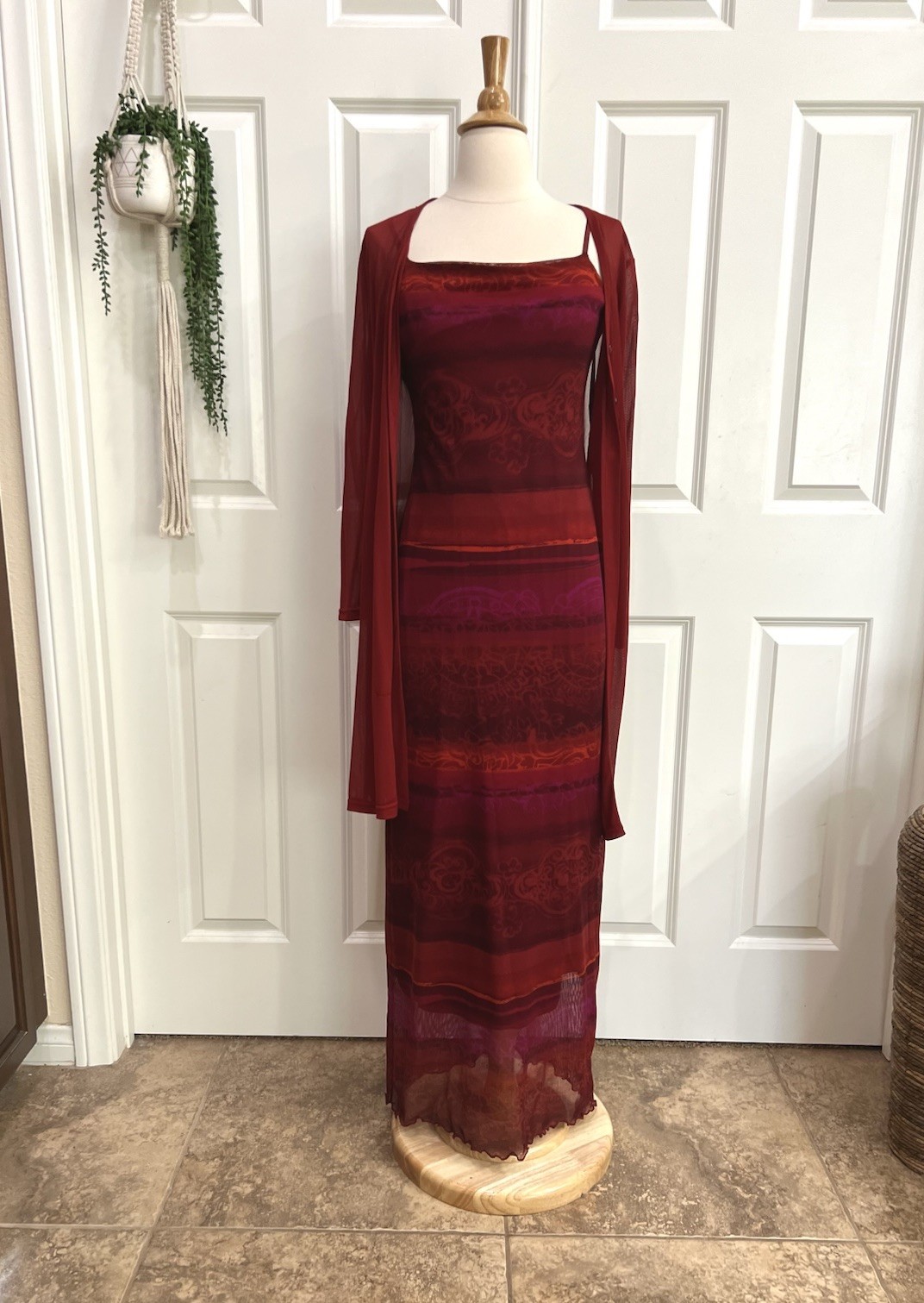 Vtg 90’s Y2K Euro Boho Bodycon Maxi Dress Whimsygoth Ruffled Hem 2 Pc. S/M