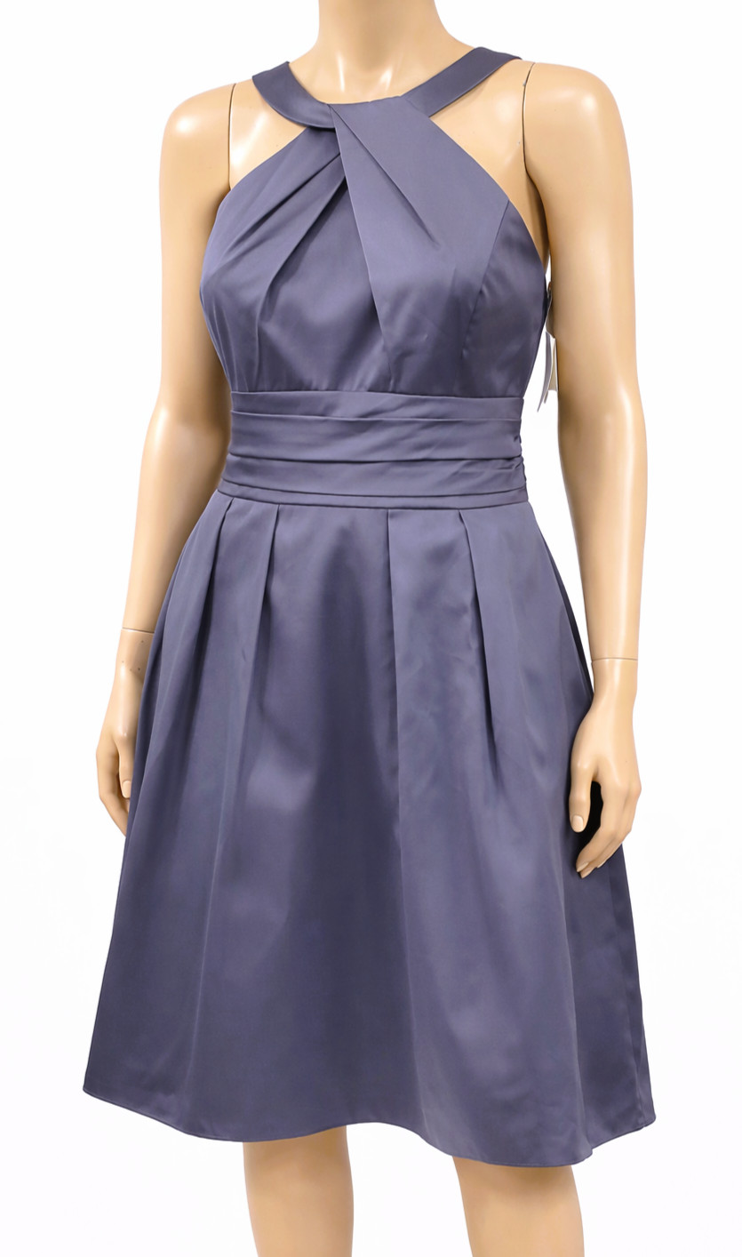 David’s Bridal Gray Halter Pleated A Line Party Dress Size 10 Pockets NWT $139