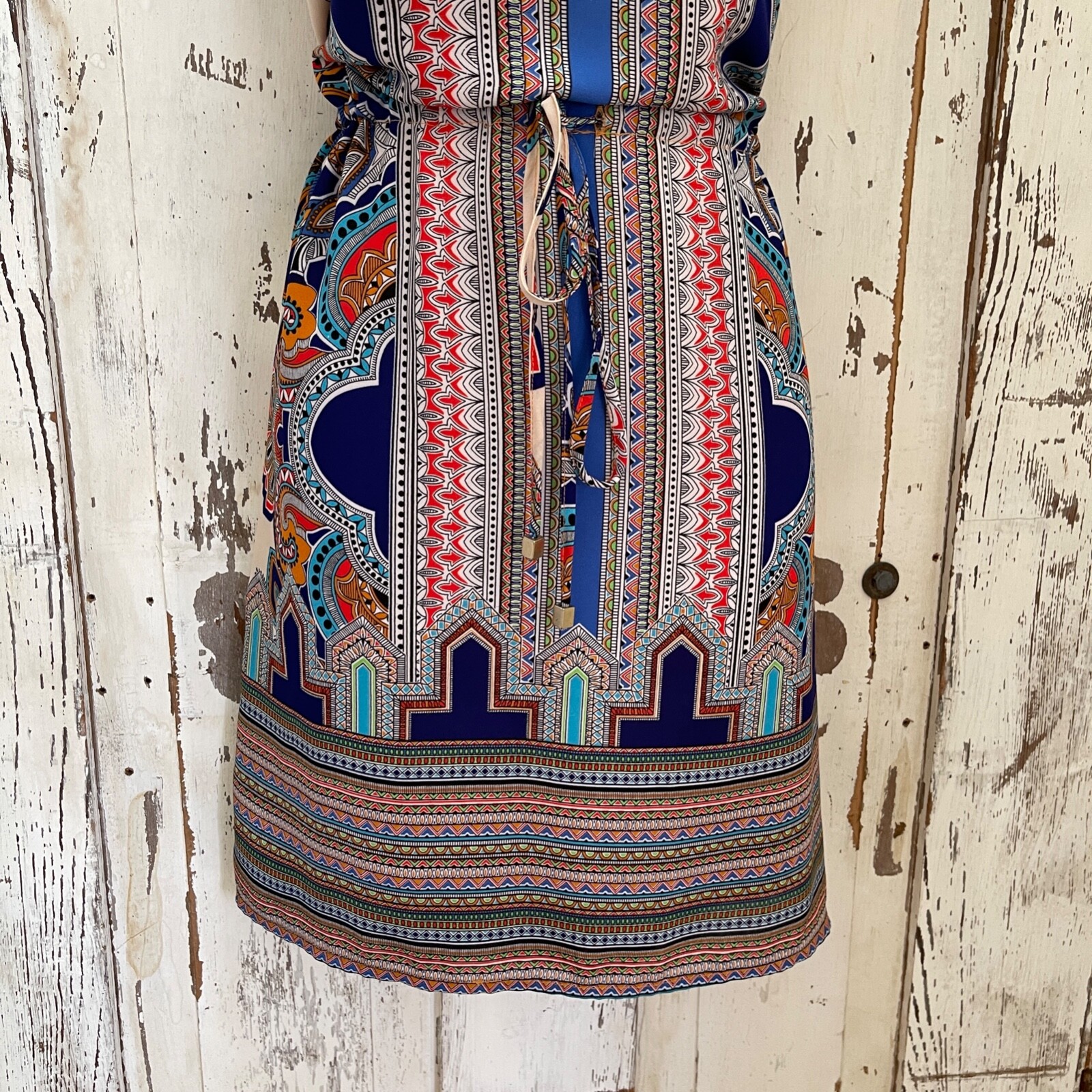 Lucy & Laurel Size 6 Woman’s Blue Orange Red Green White Paisley Sundress Dress