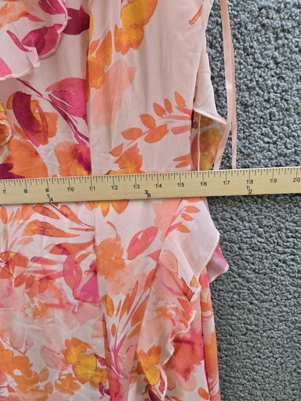 Eliza J Printed Ruffle-Trims Chiffon Dress Women’s 8 Blush Multi Zip/Button