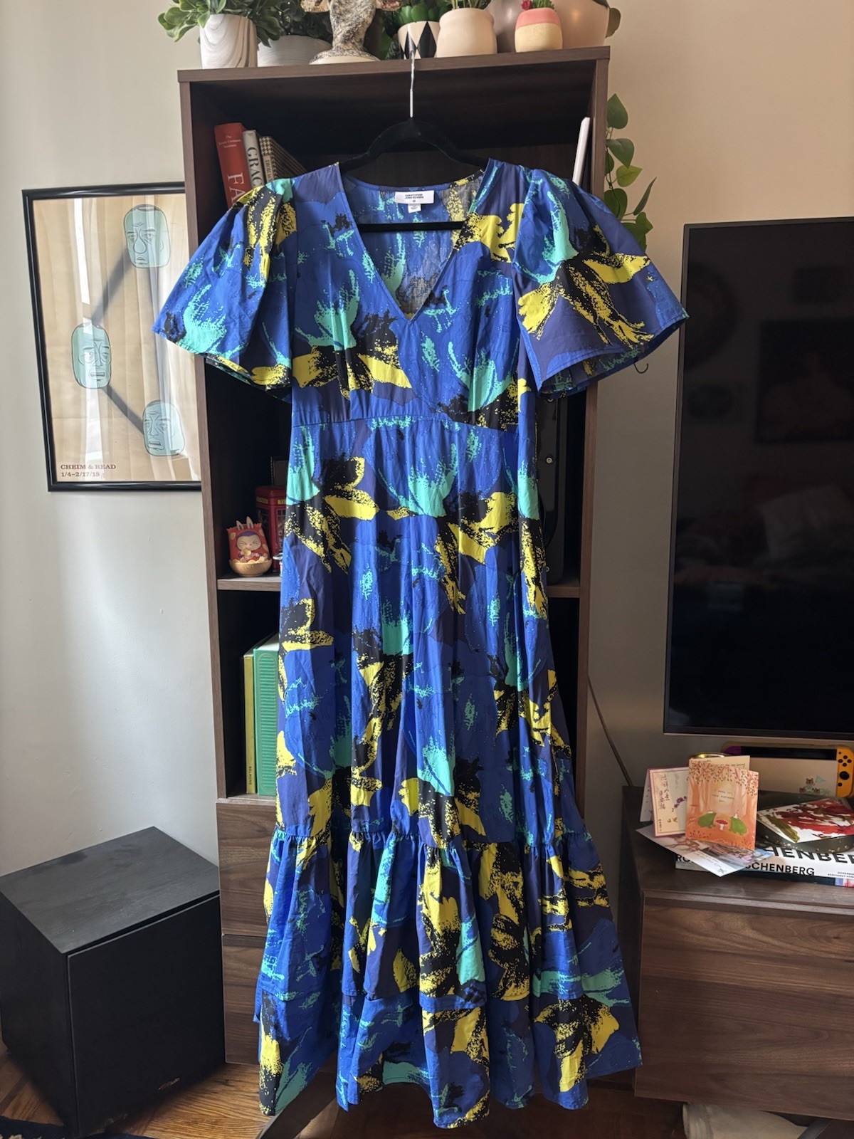 Christopher John Rogers for Target Blue V-Neck Flutter Sleeve Maxi Dress 10