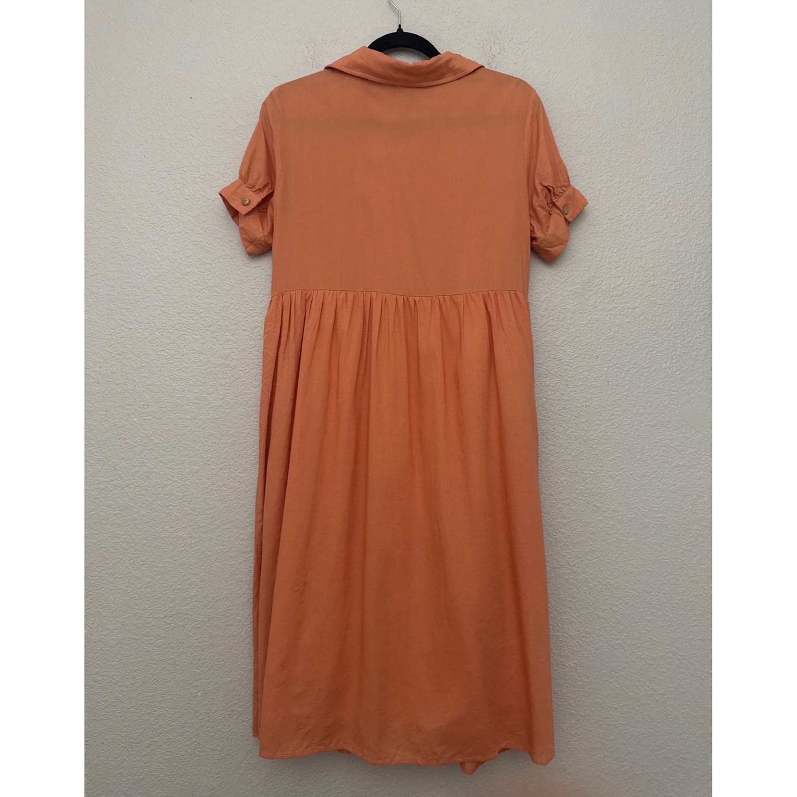 NWT Roolee Button Front Dress Orange Babydoll Short Sleeve Linen Blend Medium