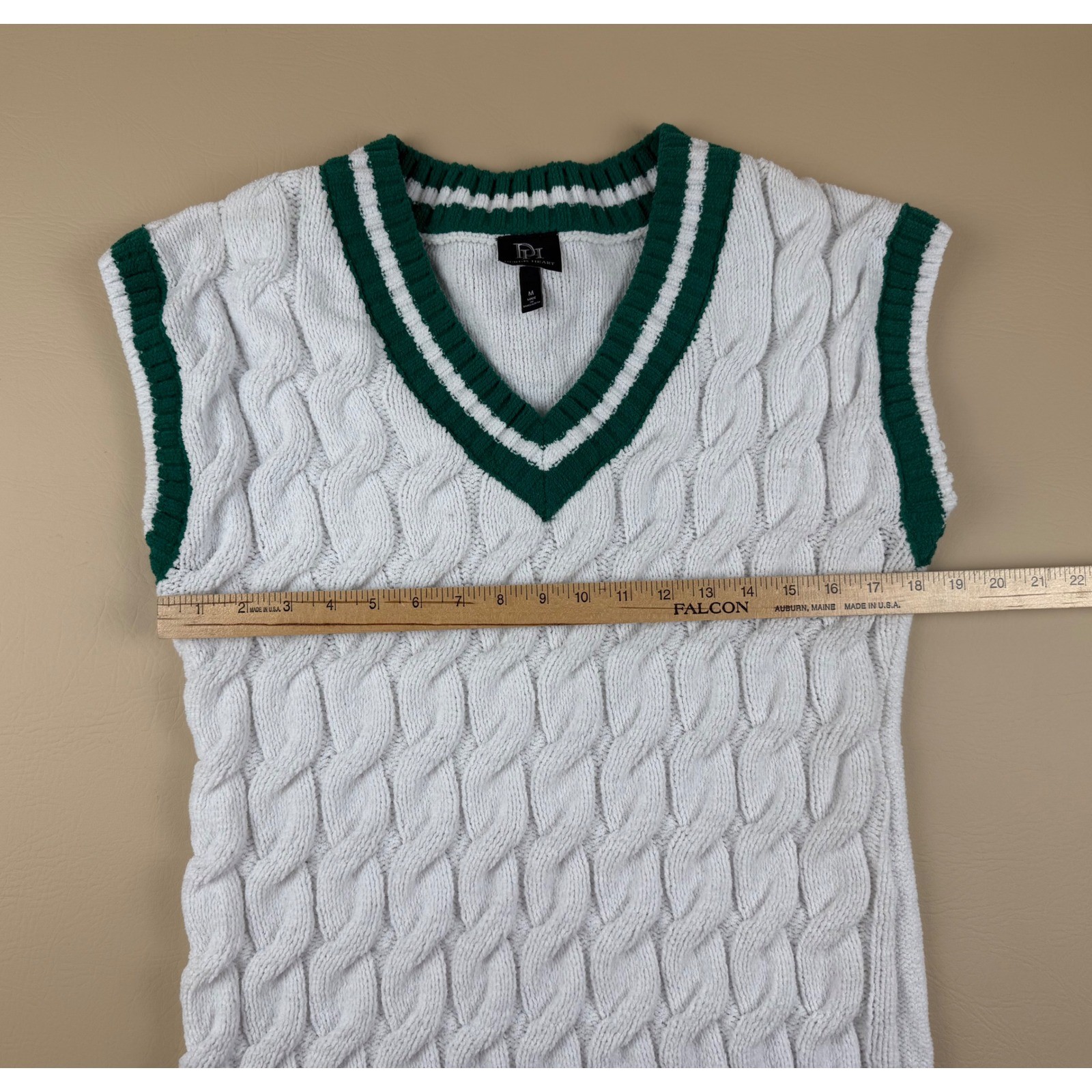 Preppy Varsity Sweater Dress Cable Knit Green Trim Medium Derek Heart