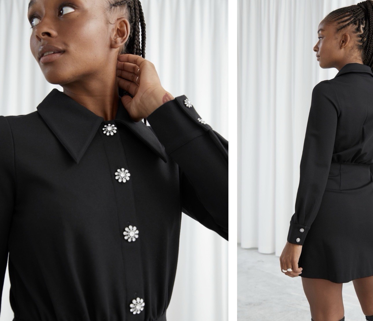 Paris Atelier & Other Stories Elegant Black Long Sleeve Mini Dress SZ XS