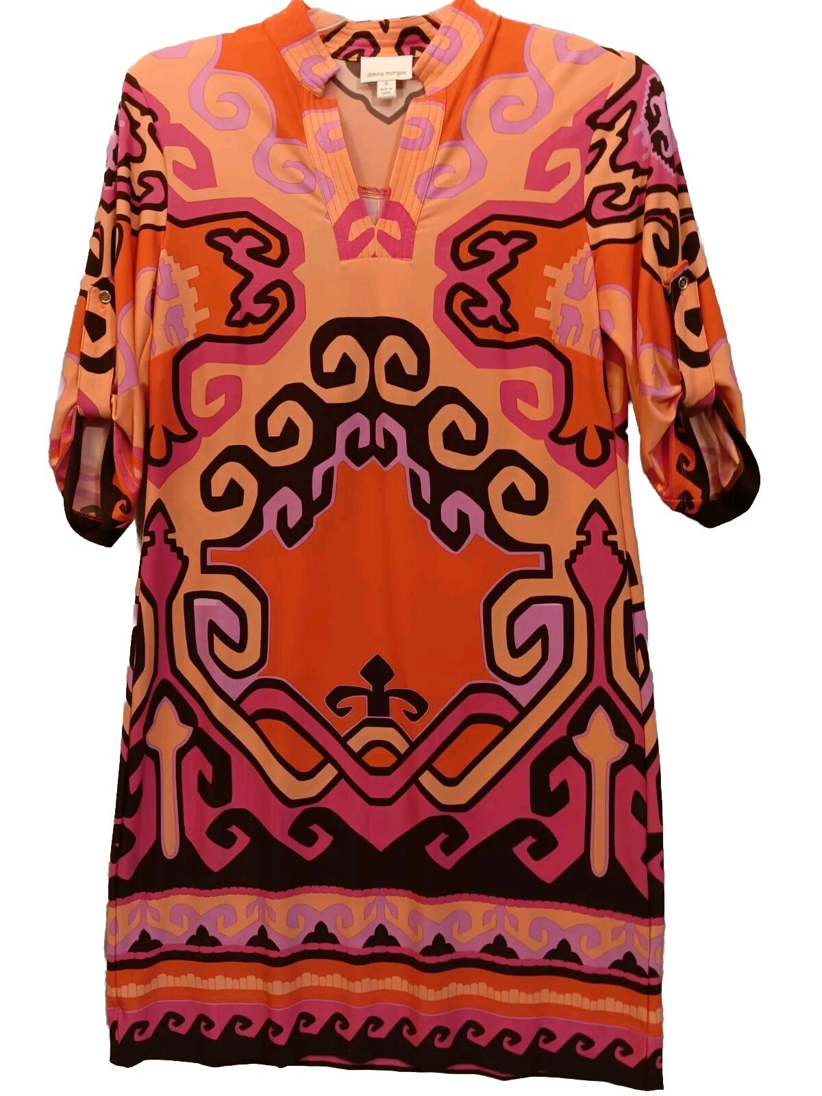 Donna Morgan Dress Size 8 Multi Color Machine Wash 3/4 Sleeve 95% Polyester