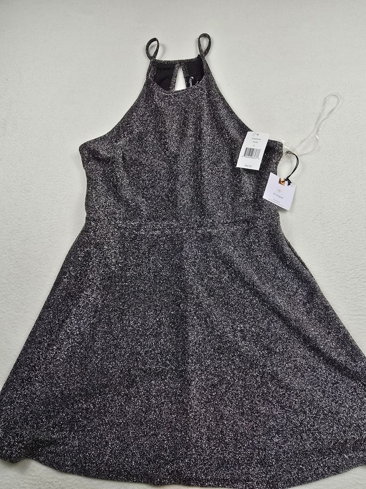 NEW Originality Large Sparkly Black Halter Neck Sleeveless Party Mini Dress