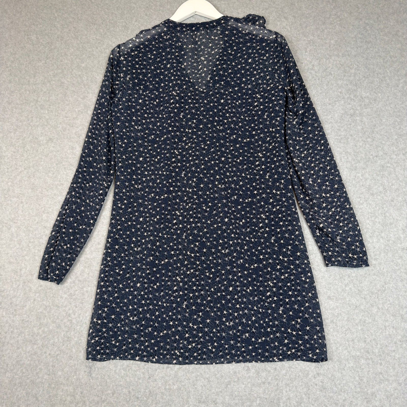 BCBGeneration Size S Navy Star Print Sheer Long Sleeve V Neck Mini Dress