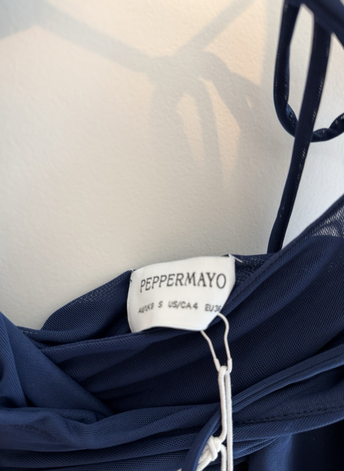 Peppermayo Raphaela Mini Dress -Navy Ruched Lace Hem Open Back V-Neck AU 8/US 4